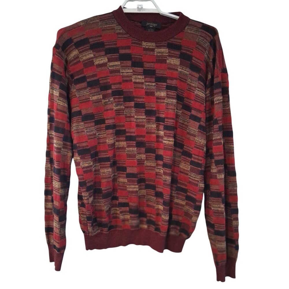 Protege sweater mens Large 3d knit red black pullover